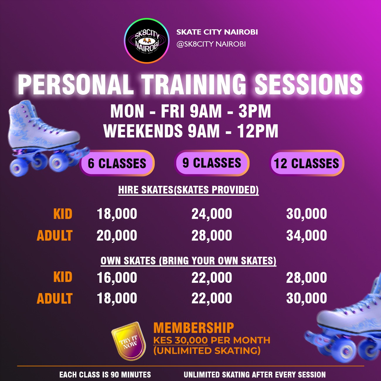 Skate City Nairobi Training Rates